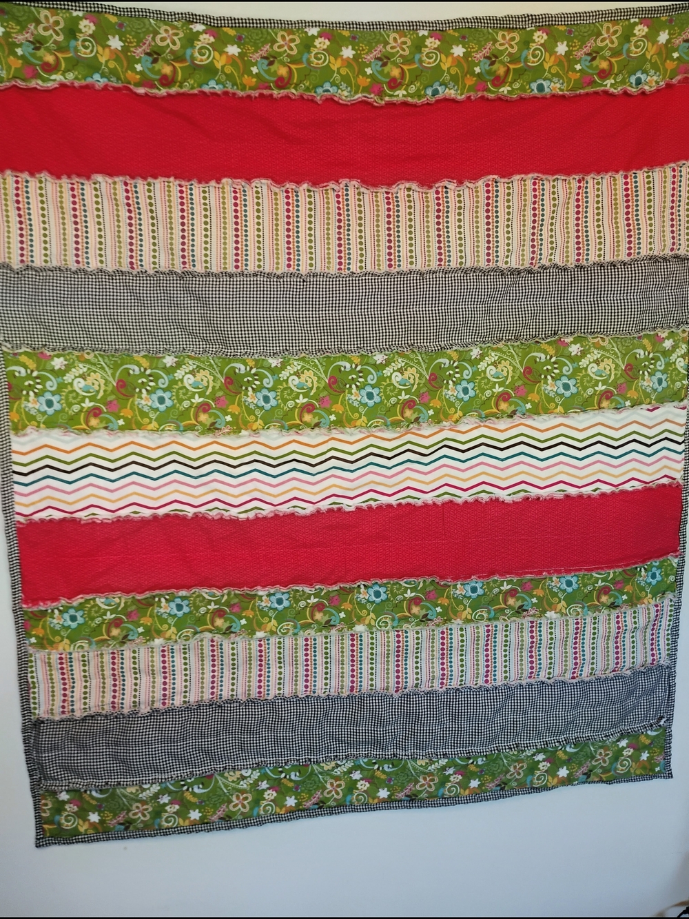 Handmade Colorful Rag Lap/Crib Cotton Quilt 42"W X 48" L New Fabrics